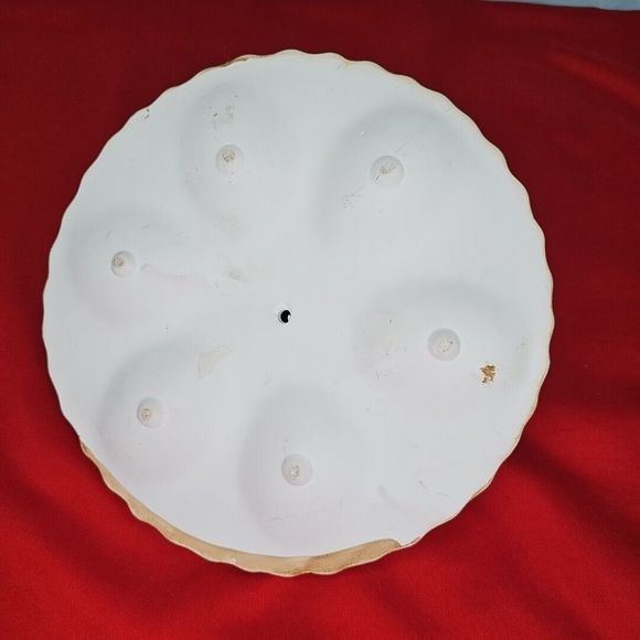 Deviled 6 Egg Tray Serving Easter Platter With Chicken Rooster Beige Round - Picture 6 of 9